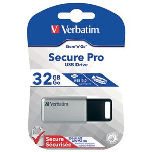 Verbatim Secure Pro USB 3.0 Flash Drive 32GB Silver/Black 98665