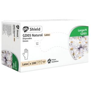 Ph Shield Shield Powder-Free Latex Gloves Large Natural Pack of 100 GD05 - L Ph Shield Shield Powder-Free Latex Gloves Large Natural Pack of 100 GD05 - L