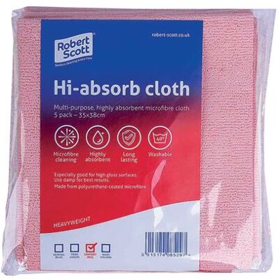 Robert Scott Hi-Absorb Microfibre Cloth Red (5 Pack) 103986RED Robert Scott Hi-Absorb Microfibre Cloth Red (5 Pack) 103986RED