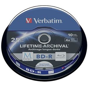 Verbatim M-Disc Blu-ray BD-R 25 GB 4x Printable Spindle (Pack of 10) 43825