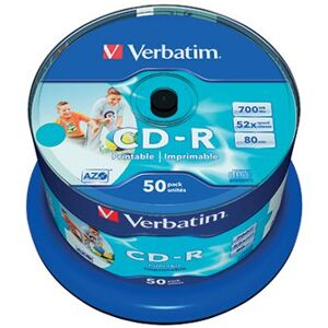 Verbatim CD-R AZO 52x 700MB Wide Inkjet Printable Spindle (Pack of 50) 43438