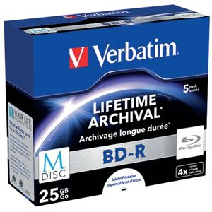 Verbatim M-Disc Blu-ray BD-R 25 GB 4x Printable Jewel Case (Pack of 5) 43823