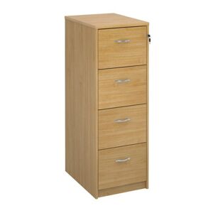Deluxe Wooden 4 drawer filing cabinet with silver handles 1360mm high - oak