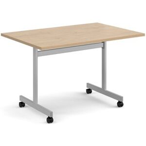 Dams Rectangular flip top meeting table with silver frame 1200mm x 800mm - Kendal Oak