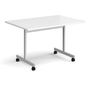 Dams Rectangular flip top meeting table with silver frame 1200mm x 800mm - white