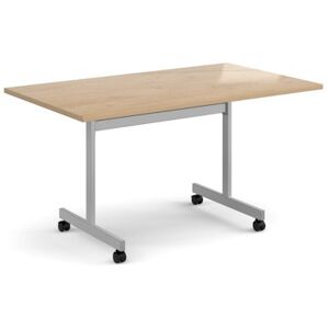 Dams Rectangular flip top meeting table with silver frame 1400mm x 800mm - Kendal Oak