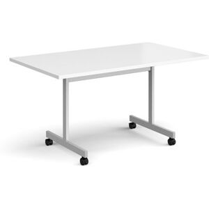 Dams Rectangular flip top meeting table with silver frame 1400mm x 800mm - white