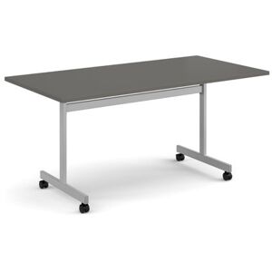 Dams Rectangular flip top meeting table with silver frame 1600mm x 800mm - Onyx Grey