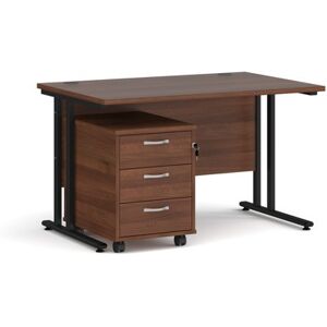 Office Desk Rectangular Desk 1200mm With Pedestal Walnut Top With Black Frame 800mm Depth Maestro 25 SBK312W