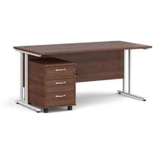 Office Desk Rectangular Desk 1600mm With Pedestal Walnut Top With White Frame 800mm Depth Maestro 25 SBWH316W