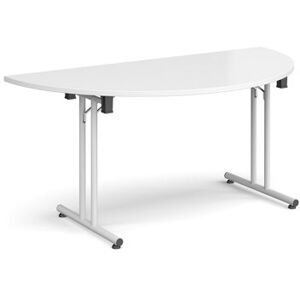 Dams Semi circular folding leg table with white legs and straight foot rails 1600mm x 800mm - white