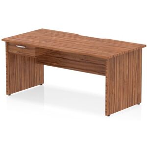 Impulse Bundles Impulse 1600 x 800mm Scalloped Edge Straight Office Desk Walnut Top Panel End Leg Workstation 1 x 1 Drawer Fixed Pedestal