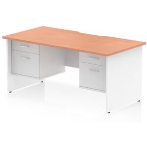 Impulse Bundles Impulse 1600 x 800mm Scalloped Edge Straight Office Desk Beech Top White Panel End Leg Workstation 2 x 2 Drawer Fixed Pedestal