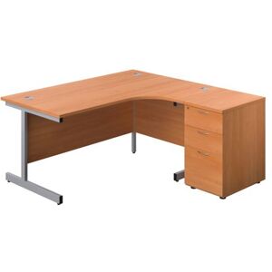 First Radial Right Hand Desk with Pedestal 1600x800-1200mm Beech/Silver KF803287