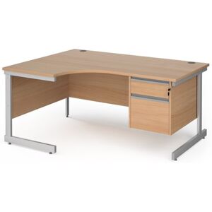 Office Desk Left Hand Corner Desk 1600mm With Pedestal Beech Top With Silver Frame 1200mm Depth Contract 25 CC16EL2-S-B Office Desk Left Hand Corner Desk 1600mm With Pedestal Beech Top With Silver Frame 1200mm Depth Contract 25 CC16EL2-S-B