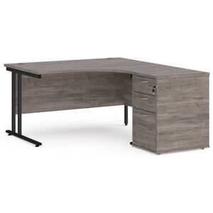 Office Desk Right Hand Corner Desk 1400mm With Pedestal Grey Oak Top With Black Frame Maestro 25 EBK14RGO Office Desk Right Hand Corner Desk 1400mm With Pedestal Grey Oak Top With Black Frame Maestro 25 EBK14RGO