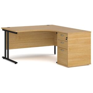 Office Desk Right Hand Corner Desk 1400mm With Pedestal Oak Top With Black Frame Maestro 25 Office Desk Right Hand Corner Desk 1400mm With Pedestal Oak Top With Black Frame Maestro 25
