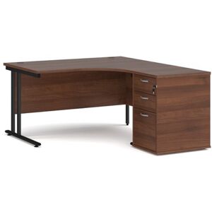 Office Desk Right Hand Corner Desk 1400mm With Pedestal Walnut Top With Black Frame Maestro 25 Office Desk Right Hand Corner Desk 1400mm With Pedestal Walnut Top With Black Frame Maestro 25