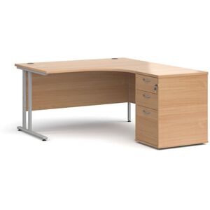 Office Desk Right Hand Corner Desk 1400mm With Pedestal Beech Top With Silver Frame Maestro 25 EBS14RB Office Desk Right Hand Corner Desk 1400mm With Pedestal Beech Top With Silver Frame Maestro 25 EBS14RB