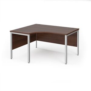 Office Desk Left Hand Corner Desk 1400mm Walnut Top With Silver Frame 1200mm Depth Maestro 25 MB14ELSW Office Desk Left Hand Corner Desk 1400mm Walnut Top With Silver Frame 1200mm Depth Maestro 25 MB14ELSW