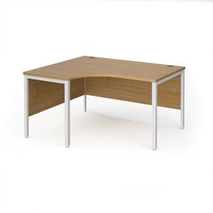 Office Desk Left Hand Corner Desk 1400mm Oak Top With White Frame 1200mm Depth Maestro 25 MB14ELWHO Office Desk Left Hand Corner Desk 1400mm Oak Top With White Frame 1200mm Depth Maestro 25 MB14ELWHO