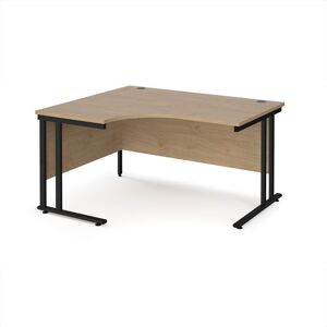 Maestro 25 left hand ergonomic desk 1400mm wide - black cantilever leg frame, Kendal oak top Maestro 25 left hand ergonomic desk 1400mm wide - black cantilever leg frame, Kendal oak top