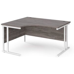 Maestro 25 left hand ergonomic desk 1400mm wide - white cantilever leg frame, grey oak top Maestro 25 left hand ergonomic desk 1400mm wide - white cantilever leg frame, grey oak top