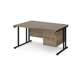 Maestro 25 left hand wave desk 1400mm wide with 2 drawer pedestal - black cantilever leg frame, Nebraska oak top Maestro 25 left hand wave desk 1400mm wide with 2 drawer pedestal - black cantilever leg frame, Nebraska oak top
