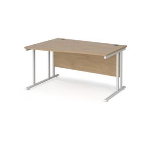 Maestro 25 left hand wave desk 1400mm wide - white cantilever leg frame, Kendal oak top Maestro 25 left hand wave desk 1400mm wide - white cantilever leg frame, Kendal oak top