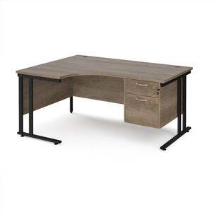 Maestro 25 left hand ergonomic desk 1600mm wide with 2 drawer pedestal - black cantilever leg frame, Nebraska oak top Maestro 25 left hand ergonomic desk 1600mm wide with 2 drawer pedestal - black cantilever leg frame, Nebraska oak top