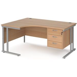 Office Desk Left Hand Corner Desk 1600mm With Pedestal Beech Top With Silver Frame 1200mm Depth Maestro 25 MC16ELP3SB Office Desk Left Hand Corner Desk 1600mm With Pedestal Beech Top With Silver Frame 1200mm Depth Maestro 25 MC16ELP3SB