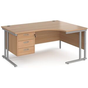 Office Desk Right Hand Corner Desk 1600mm With Pedestal Beech Top With Silver Frame 1200mm Depth Maestro 25 MC16ERP3SB Office Desk Right Hand Corner Desk 1600mm With Pedestal Beech Top With Silver Frame 1200mm Depth Maestro 25 MC16ERP3SB
