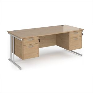 Maestro 25 straight desk 1800mm x 800mm with two x 2 drawer pedestals - white cantilever leg frame, Kendal oak top Maestro 25 straight desk 1800mm x 800mm with two x 2 drawer pedestals - white cantilever leg frame, Kendal oak top