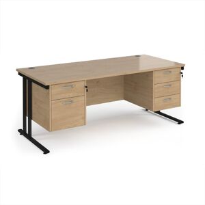 Maestro 25 straight desk 1800mm x 800mm with 2 and 3 drawer pedestals - black cantilever leg frame, Kendal oak top Maestro 25 straight desk 1800mm x 800mm with 2 and 3 drawer pedestals - black cantilever leg frame, Kendal oak top