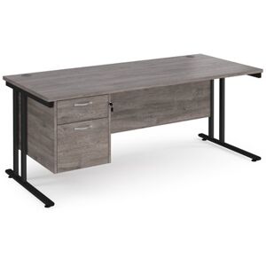 Office Desk Rectangular Desk 1800mm with Fixed 2 Drawer Pedestal Grey Oak Top With Black Cantilever Frame Maestro 25 MC18P2KGO Office Desk Rectangular Desk 1800mm with Fixed 2 Drawer Pedestal Grey Oak Top With Black Cantilever Frame Maestro 25 MC18P2KGO