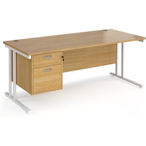 Office Desk Rectangular Desk 1800mm With Pedestal Oak Top With White Frame 800mm Depth Maestro 25 MC18P2WHO Office Desk Rectangular Desk 1800mm With Pedestal Oak Top With White Frame 800mm Depth Maestro 25 MC18P2WHO