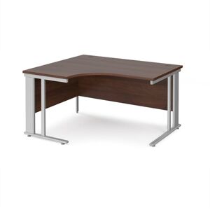 Office Desk Left Hand Corner Desk 1400mm Walnut Top With Silver Frame 1200mm Depth Maestro 25 MCM14ELSW Office Desk Left Hand Corner Desk 1400mm Walnut Top With Silver Frame 1200mm Depth Maestro 25 MCM14ELSW