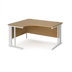 Office Desk Left Hand Corner Desk 1400mm Oak Top With White Frame 1200mm Depth Maestro 25 MCM14ELWHO Office Desk Left Hand Corner Desk 1400mm Oak Top With White Frame 1200mm Depth Maestro 25 MCM14ELWHO