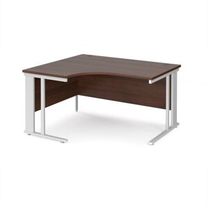 Office Desk Left Hand Corner Desk 1400mm Walnut Top With White Frame 1200mm Depth Maestro 25 MCM14ELWHW Office Desk Left Hand Corner Desk 1400mm Walnut Top With White Frame 1200mm Depth Maestro 25 MCM14ELWHW
