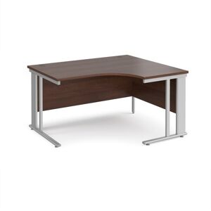 Office Desk Right Hand Corner Desk 1400mm Walnut Top With Silver Frame 1200mm Depth Maestro 25 MCM14ERSW Office Desk Right Hand Corner Desk 1400mm Walnut Top With Silver Frame 1200mm Depth Maestro 25 MCM14ERSW