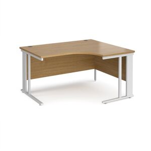 Office Desk Right Hand Corner Desk 1400mm Oak Top With White Frame 1200mm Depth Maestro 25 MCM14ERWHO Office Desk Right Hand Corner Desk 1400mm Oak Top With White Frame 1200mm Depth Maestro 25 MCM14ERWHO