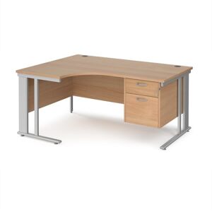 Office Desk Left Hand Corner Desk 1600mm With Pedestal Beech Top With Silver Frame 1200mm Depth Maestro 25 MCM16ELP2SB Office Desk Left Hand Corner Desk 1600mm With Pedestal Beech Top With Silver Frame 1200mm Depth Maestro 25 MCM16ELP2SB