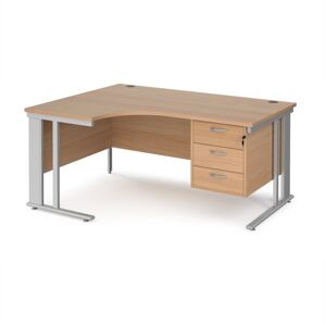 Office Desk Left Hand Corner Desk 1600mm With Pedestal Beech Top With Silver Frame 1200mm Depth Maestro 25 MCM16ELP3SB Office Desk Left Hand Corner Desk 1600mm With Pedestal Beech Top With Silver Frame 1200mm Depth Maestro 25 MCM16ELP3SB