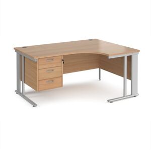 Office Desk Right Hand Corner Desk 1600mm With Pedestal Beech Top With Silver Frame 1200mm Depth Maestro 25 MCM16ERP3SB Office Desk Right Hand Corner Desk 1600mm With Pedestal Beech Top With Silver Frame 1200mm Depth Maestro 25 MCM16ERP3SB