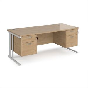 Maestro 25 straight desk 1800mm x 800mm with two x 2 drawer pedestals - white cable managed leg frame, kendal oak top Maestro 25 straight desk 1800mm x 800mm with two x 2 drawer pedestals - white cable managed leg frame, kendal oak top