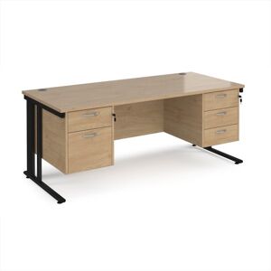 Maestro 25 straight desk 1800mm x 800mm with 2 and 3 drawer pedestals - black cable managed leg frame, kendal oak top Maestro 25 straight desk 1800mm x 800mm with 2 and 3 drawer pedestals - black cable managed leg frame, kendal oak top
