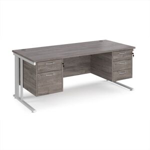 Maestro 25 straight desk 1800mm x 800mm with 2 and 3 drawer pedestals - white cable managed leg frame, grey oak top Maestro 25 straight desk 1800mm x 800mm with 2 and 3 drawer pedestals - white cable managed leg frame, grey oak top