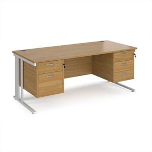 Office Desk Rectangular Desk 1800mm With Double Pedestal Oak Top With White Frame 800mm Depth Maestro 25 MCM18P23WHO Office Desk Rectangular Desk 1800mm With Double Pedestal Oak Top With White Frame 800mm Depth Maestro 25 MCM18P23WHO