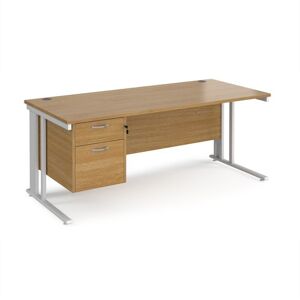 Office Desk Rectangular Desk 1800mm With Pedestal Oak Top With White Frame 800mm Depth Maestro 25 MCM18P2WHO Office Desk Rectangular Desk 1800mm With Pedestal Oak Top With White Frame 800mm Depth Maestro 25 MCM18P2WHO