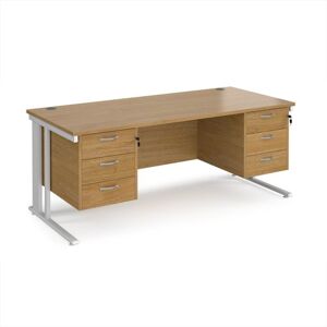 Office Desk Rectangular Desk 1800mm With Double Pedestal Oak Top With White Frame 800mm Depth Maestro 25 MCM18P33WHO Office Desk Rectangular Desk 1800mm With Double Pedestal Oak Top With White Frame 800mm Depth Maestro 25 MCM18P33WHO